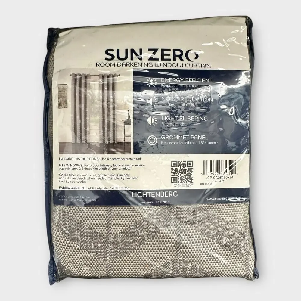 Sun Zero Room Darkening Window Curtain 50x84 Grey Cadiz 1 Grommet Panel